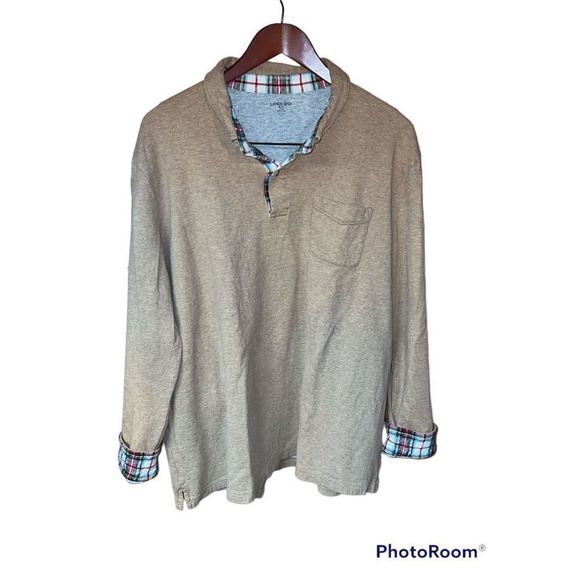 Lands' End Other - Lands end XLT tall collared polo Mens long sleeve thick cotton plaid trim